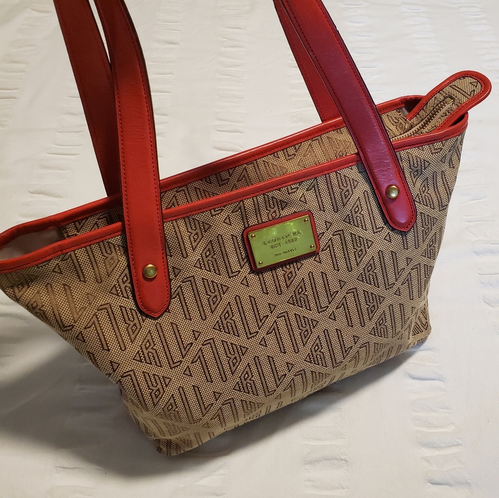 Ralph Lauren Canvas Monogram Tote, Leather Accents